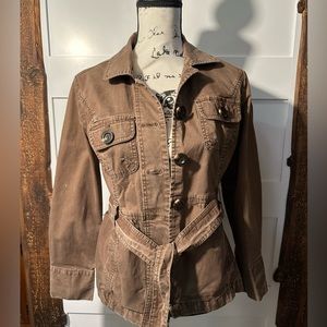 Brown Caslon Jacket - Small - Button Front with Belt - Stretch-Callouts